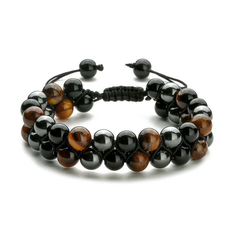 Amazon Venta caliente 8mm Tigre ojo Piedra Negro imán pulsera doble capa tejida Piedra Natural yoga pulsera de cuentas para hombres