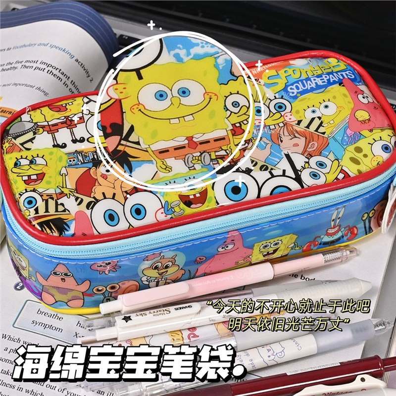 Spongebob Pencil Bag Cartoon Multi-Layer Large-Capacity Storage Bag Student Multi-Functional Desktop Organizer Stationery Pencil Case