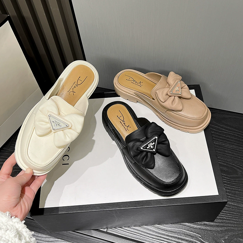 Slippers, footwear platform, fashionable slide from pearl for princess, Korean style