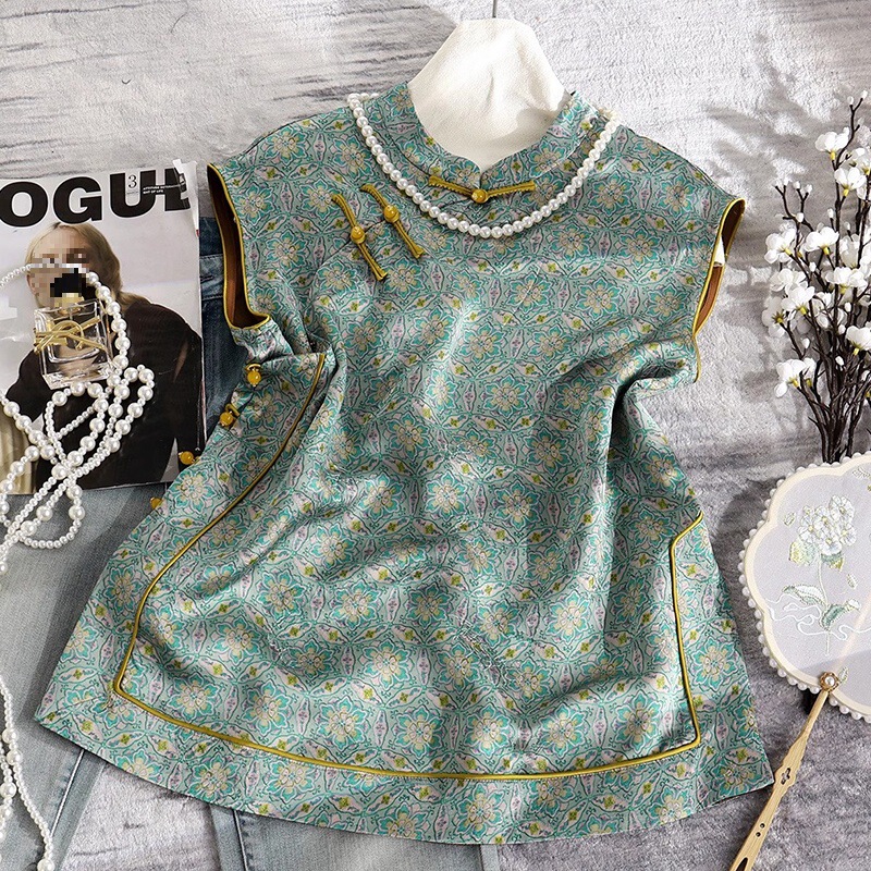 Chinese-Style Sleeveless Top, Fragrant Cloud Yarn Mulberry Silk Shirt, Improved Cheongsam Silk Shirt, New Chinese-Style Button-Down Shirt for Women Chinese-Style Sleeveless Top, Fragrant Cloud Yarn Mulberry Silk Shirt, Improved Cheongsam Silk Shirt, New Chinese-Style Button-Down Shirt for Women