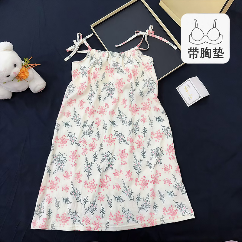 Camisón de verano caliente al por mayor transfronterizo, falda de tirantes para mujer, pijamas, chica dulce, casual, ropa de hogar de algodón de nube