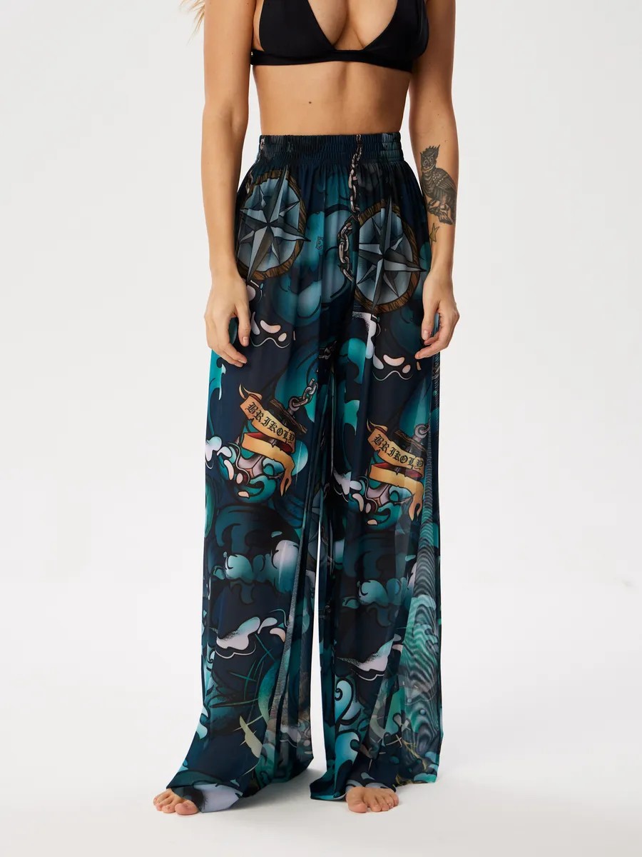2025 nuevo estilo ruso europeo y americano Amazon TEMU sexy pantalones casuales de gasa de cintura alta para mujer