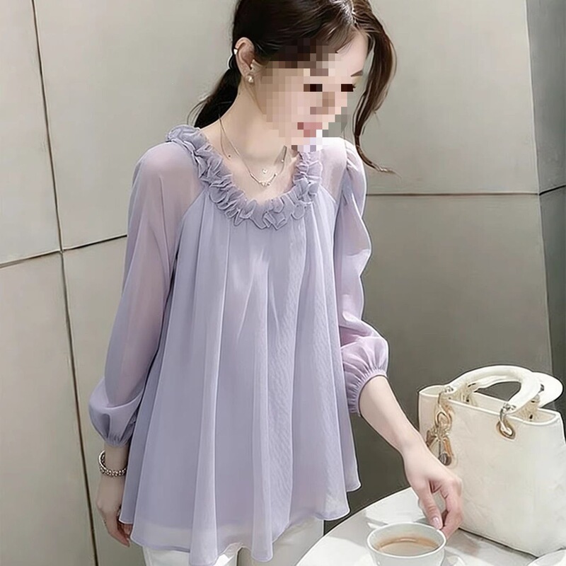 2026 Spring and Summer New Style, Gentle and Loose-Fitting, Super Fairy-Like and Beautiful Top, Exquisite Purple Lace Long-Sleeved Sun Protection Shirt