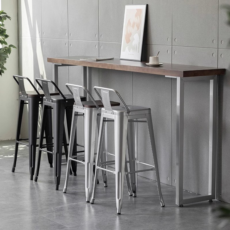Silla de bar minimalista moderna con taburete alto, madera maciza, para caja registradora