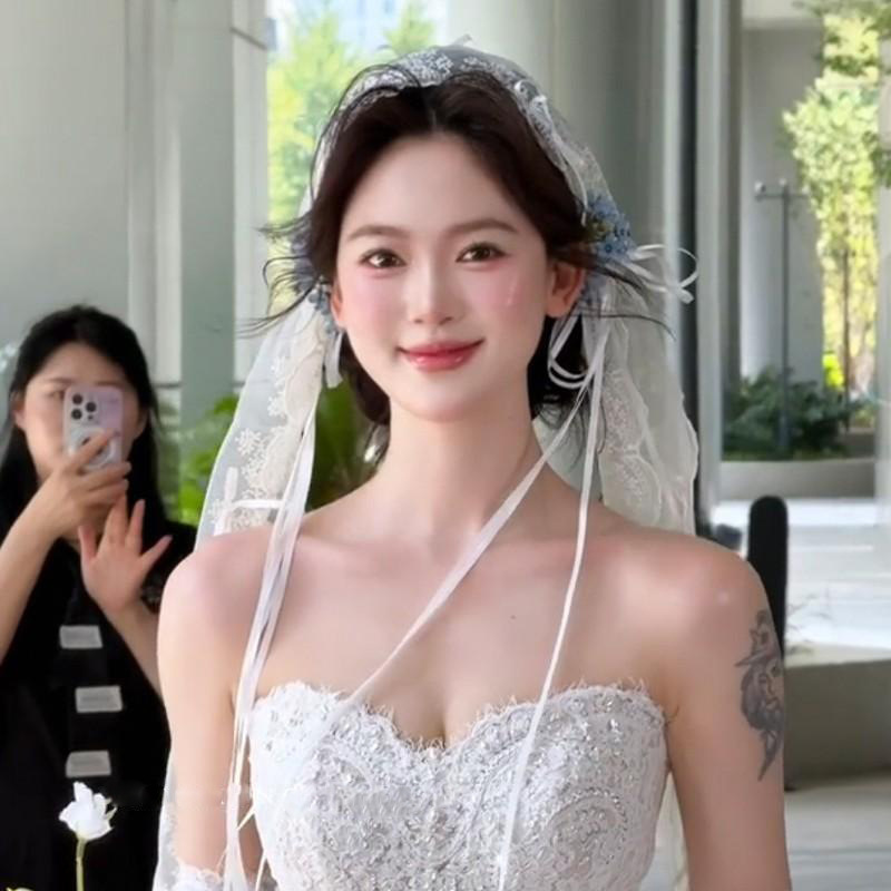 法式浪漫新娘蕾丝蝴蝶结长款发带韩式造型头饰森系写真旅拍头纱|undefined