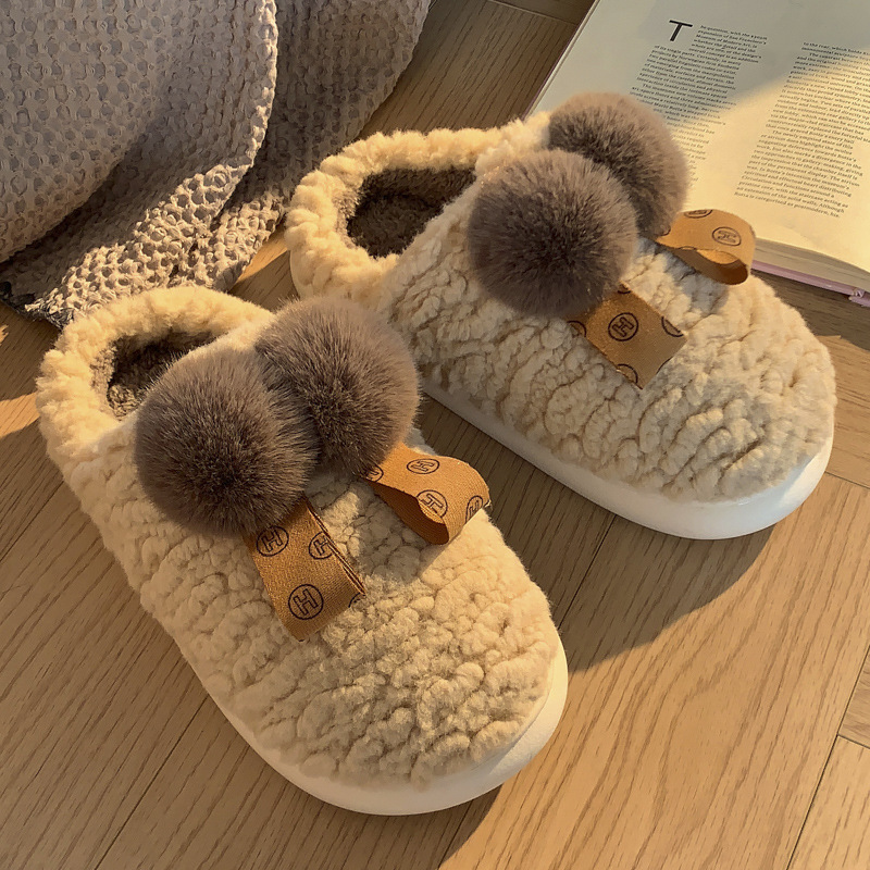 Autumn and winter cotton slippers female winter plush lovely home indoor non-slip warm floor simple cotton shoes_voghion.com