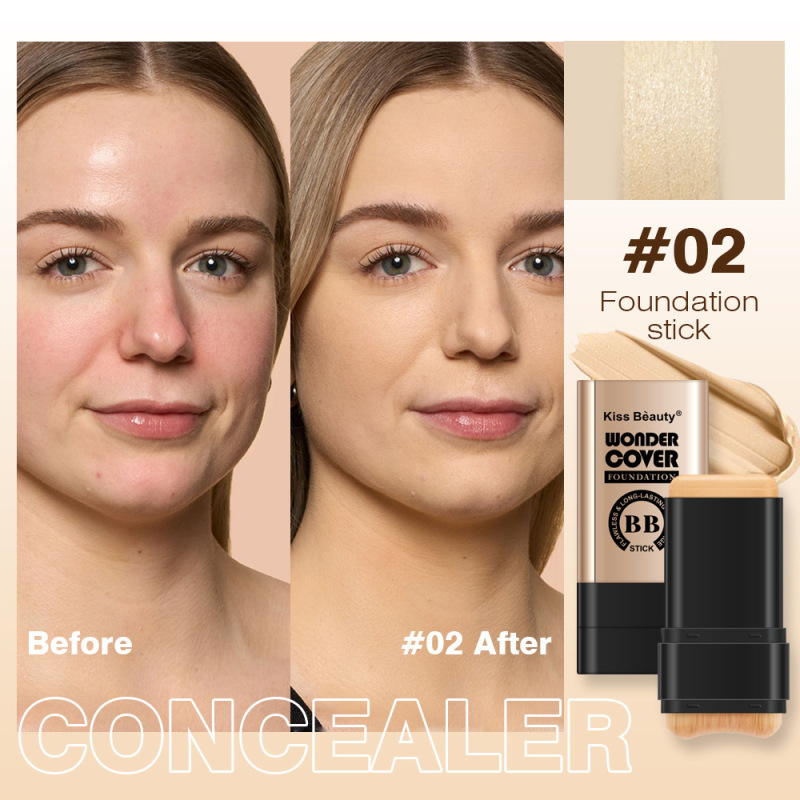 Kiss Beauty クロスボーダー ダブルヘッド ファンデーション スティック ウォーターライト スキン コンシーラー ノンスティック パウダー ノンオフ メイクアップ ファンデーション スティック ブラシ付き|undefined