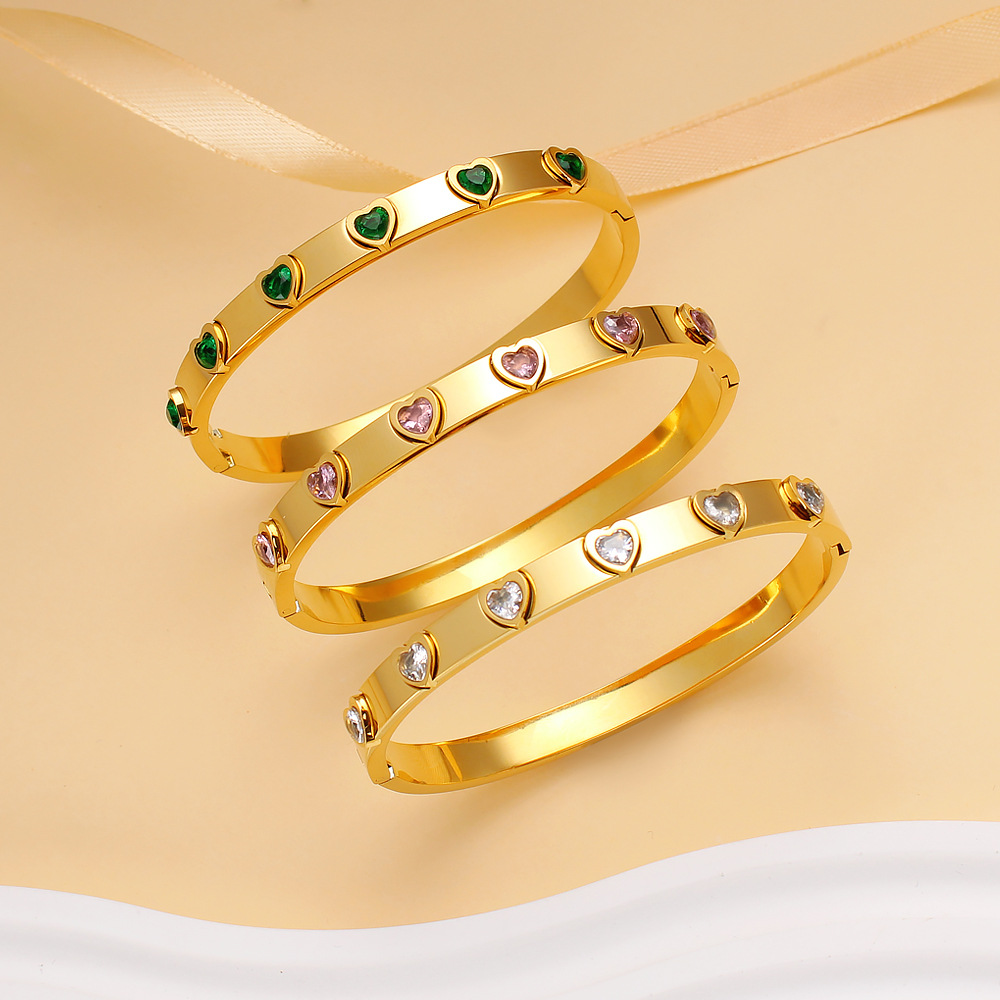 Daily Occasion 304 Stainless Steel Simple Style Plating Geometric Zircon Bangle