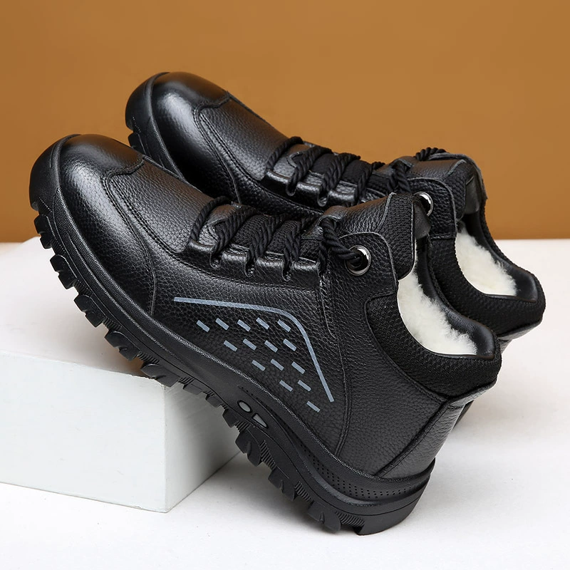 Зимние мужские хлопковые туфли первого слоя из воловьей шерсти, утепленные зимние ботинки на флисовой подкладке с высоким берцем, обувь для папы