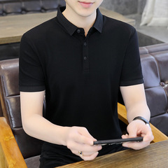 外国貿易の紳士服の夏の襟のカバーの半袖のtシャツの潮の青少年の韓国版は男性の純色の個性の上着を修理します。