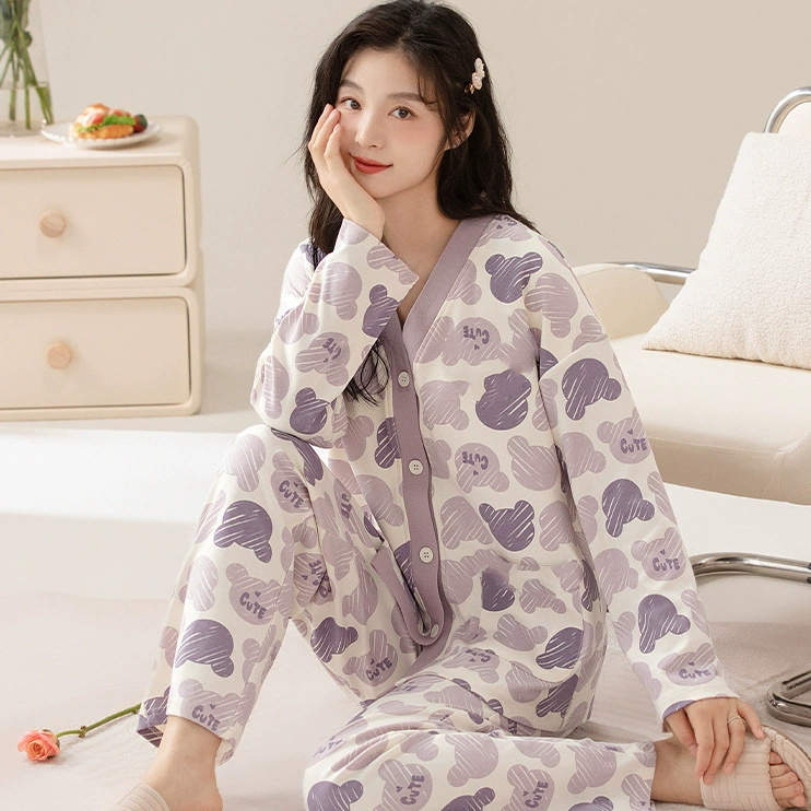 Новая имитация хлопчатобумажной пижамы женский весенний и осенний кардиган с длинными рукавами