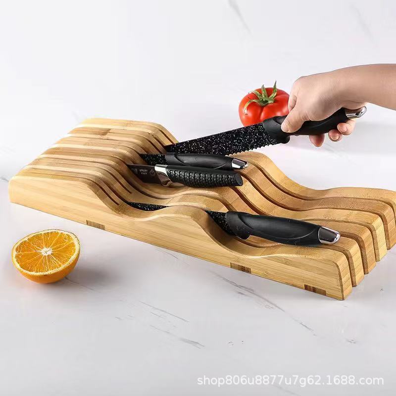 亚马逊厨房刀具收纳盒家用刀具分隔整理架抽屉式刀架厨房用具