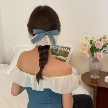 韩系蕾丝裙摆蝴蝶结发夹女2025新款高级感牛仔发卡夹子弹簧夹发饰
