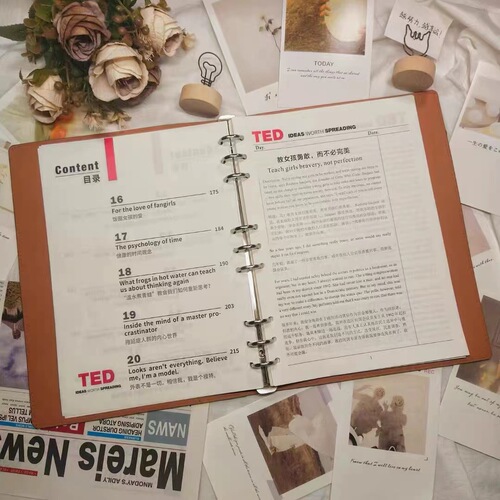 New TED Text Speech Scripts Paperback Selection of 20 Bilingual Contrast Text Scripts TED Detachable Spiral Notebook