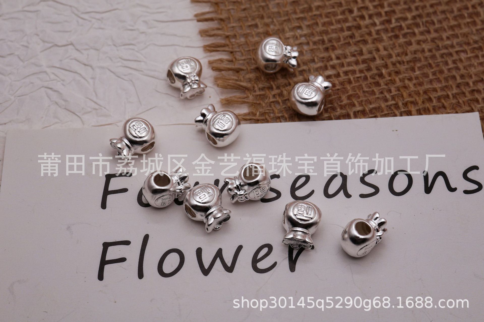 S999 Pure Silver Bowknot Lucky Bag Horizontal Hole Bracelet Spacer Beads Cute Cartoon Woven 3D Silver Jewelry DIY Beading Accessories
