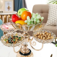 歐式輕奢水晶玻璃旋轉果盤客廳茶幾家用多層水果盤零食干果糖果盤