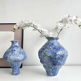 Jingdezhen New Chinese Style Ceramic Vase Living Room Entrance Blue and White Series Dried Flower Decoration Imitation Tea Room Ornaments