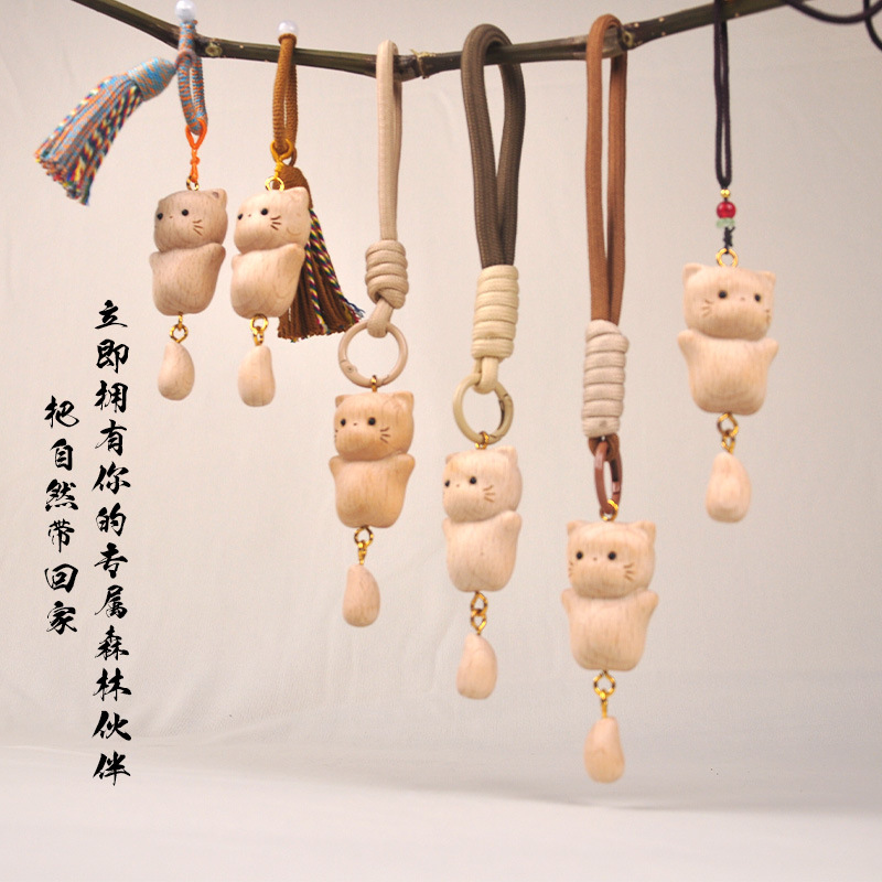Hot-Selling Creative Beech Wood Healing Cat Keychain Pendant with Wagging Tail, Wooden Crafts, Bag Decoration Accessory Hot-Selling Creative Beech Wood Healing Cat Keychain Pendant with Wagging Tail, Wooden Crafts, Bag Decoration Accessory
