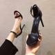 High-heeled shoes women 2024 new stiletto all-match one-word buckle summer fairy style skirt fashion beauty sandals