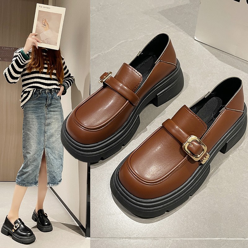 英伦风厚底增高小皮鞋女法式单鞋2025新款玛丽珍鞋黑色乐福鞋批发