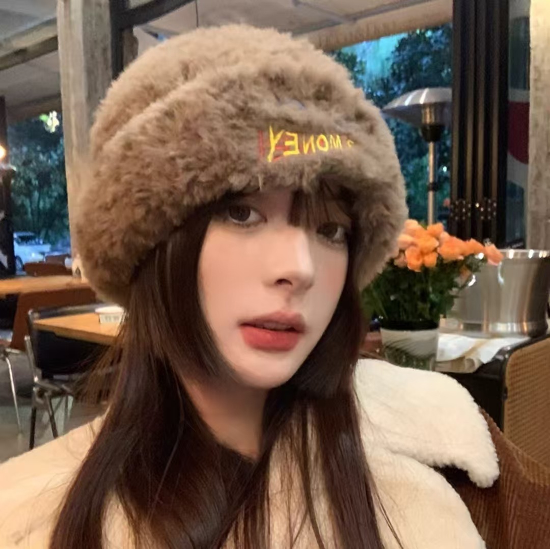 Gorro de felpa para mujer, versión coreana, tejido grueso y cálido, con cara visible, ideal para otoño e invierno._voghion.com