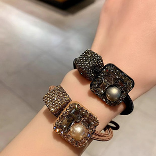 2025 New Trendy Fashion Square Hair Tie for Women, Light Luxury Rhinestone Ponytail Hair Rope, Korean Versatile Bun Hair Band