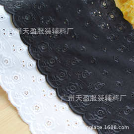 天盈双波边玫瑰刺绣棉布花边蕾丝布料 服装裙摆拼接窗饰辅料批发