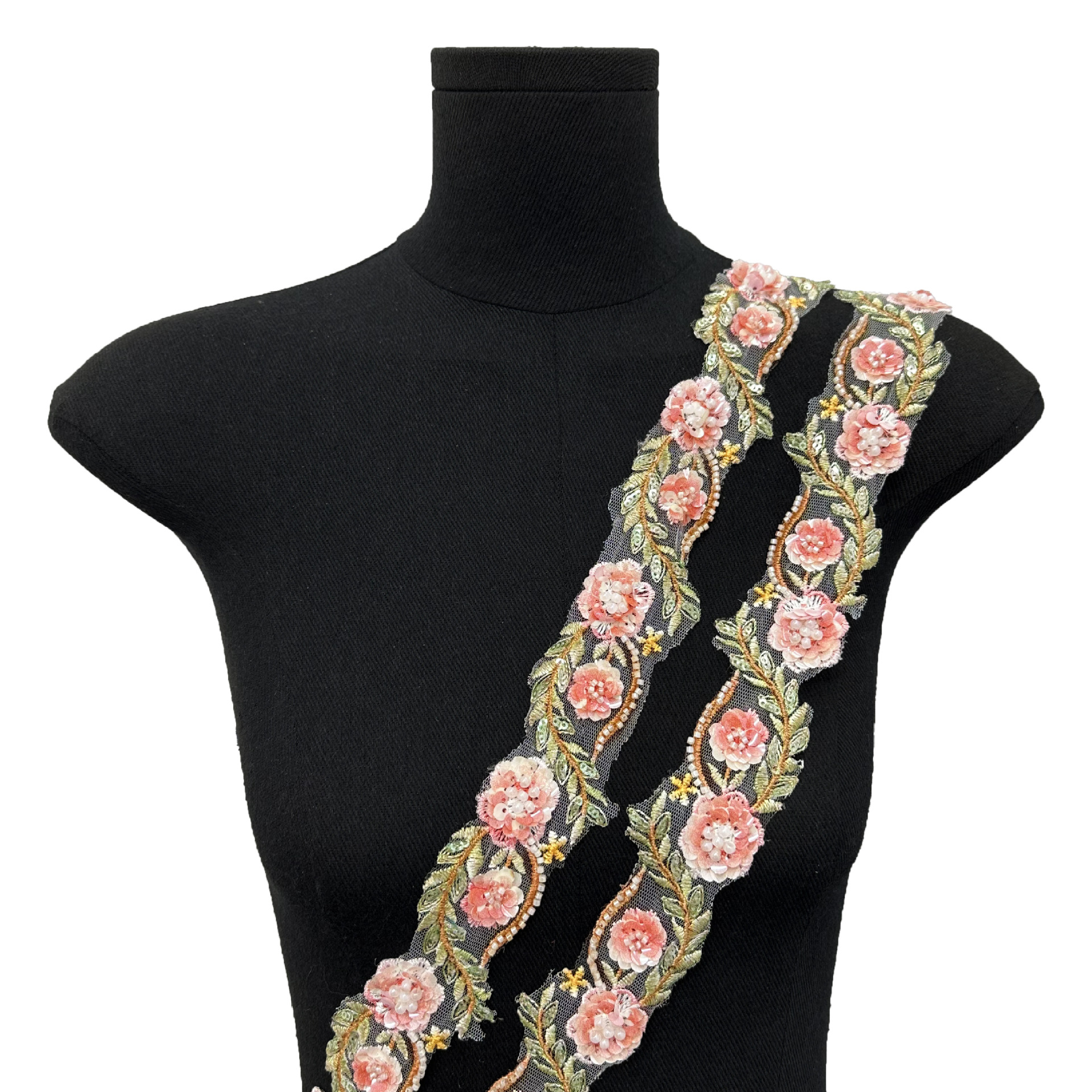 Encaje Bordado Tridimensional con Pedrería 10 Yardas de Poliéster para Vestidos de Novia y Decoración de Ropa
