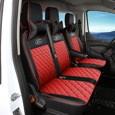 Modelə uyğun (Original) oturacaq örtükləri, Seat Cushions, Special Transit New - 3-seats-black-and-red-full-leather-diamond-plaid-default-item