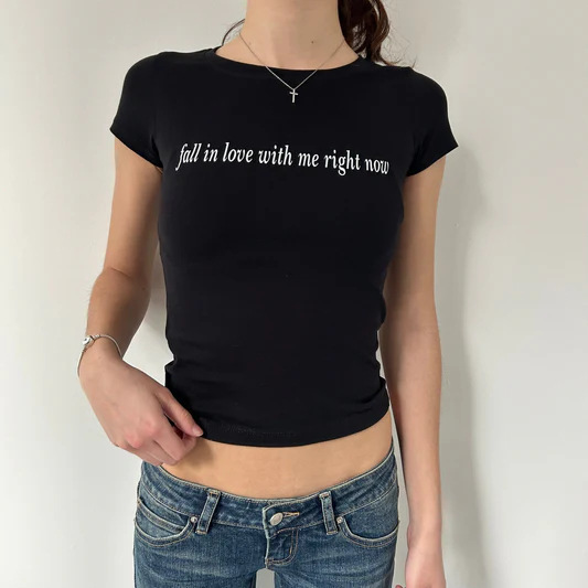 girlsroom アメリカの女性の夏の新しいレタープリントタイトなホットガールへそラウンドネックイン半袖 T シャツ|undefined