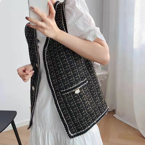 Small fragrant style vest jacket for women 2024 spring and autumn new Korean style foreign style contrasting color tweed V-neck sleeveless vest trendy