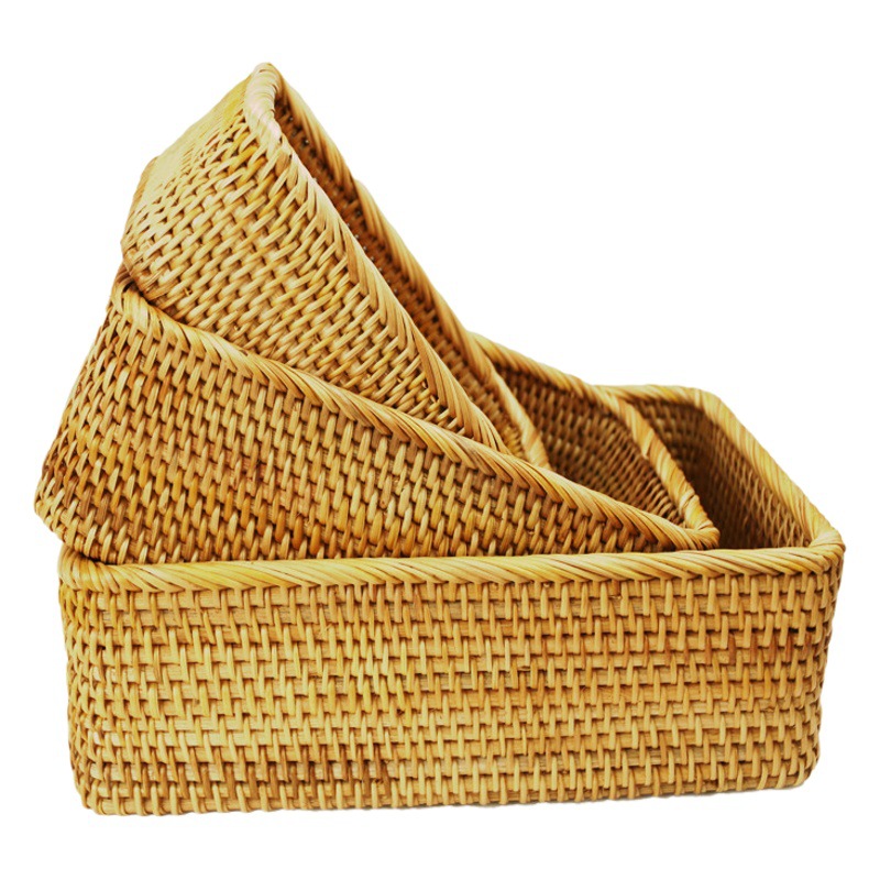 Cesta de almacenamiento de ratán vietnamita puramente hecha a mano para sala de estar, dormitorio, cosméticos, organización de escritorio, caja de almacenamiento de aperitivos y artículos diversos
