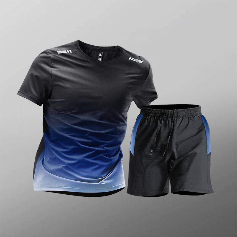 Trajes deportivos para hombres hielo veloz ropa seca camiseta de fitness correr mangas cortas pantalones cortos trajes de entrenamiento fábrica transfronteriza al por mayor