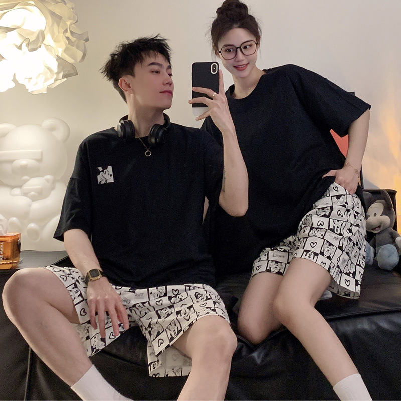 Couple Pajamas Summer Cotton Short-sleeved Shorts Summer Women's Home Wear Men's Home Wear 2023 Summer Outer Wear Suit