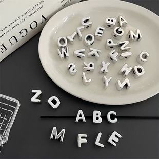 Acrylic electroplated silver large hole letter through hole beads mobile phone chain beaded diy handmade pendant accessories wholesale