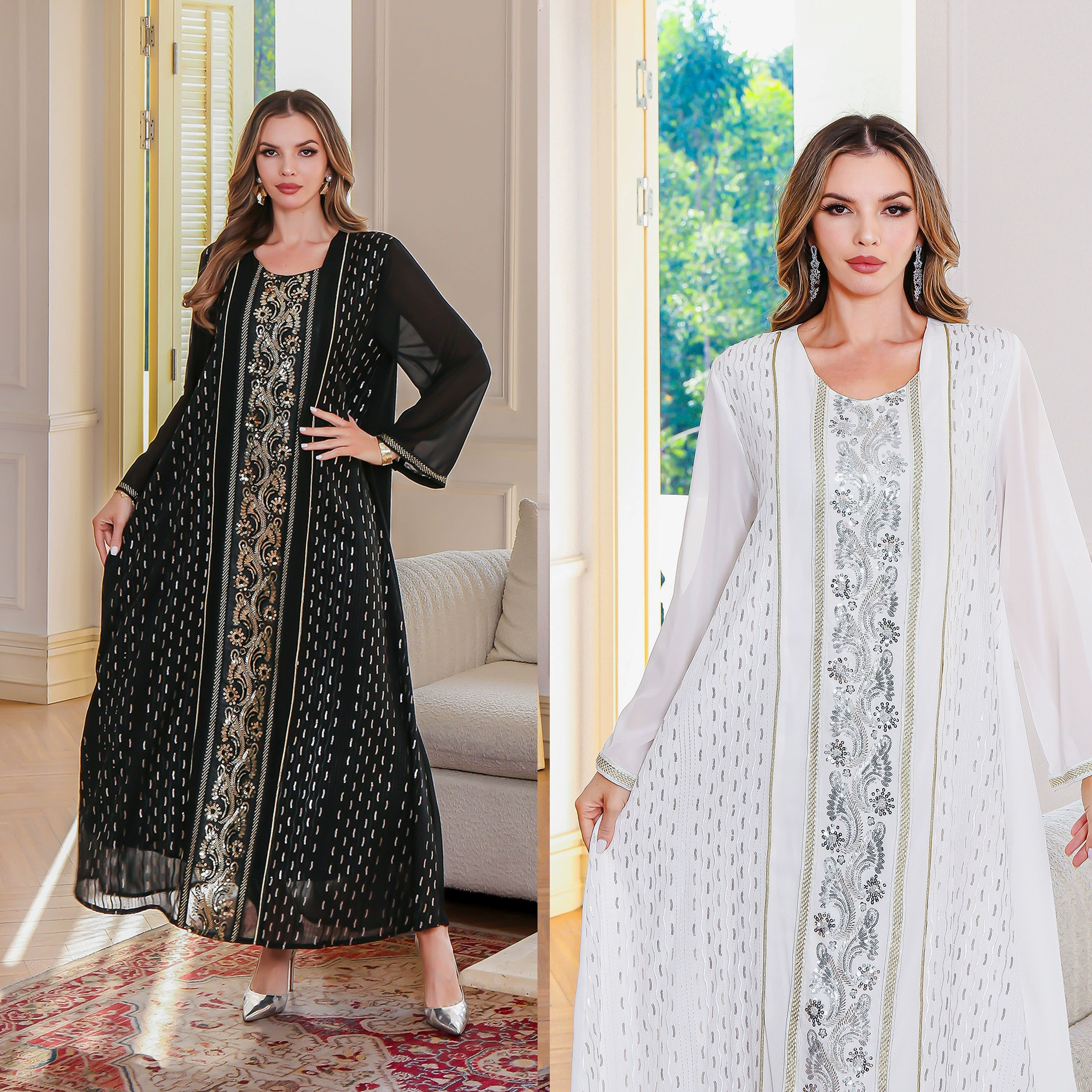 Новое мусульманское платье-абайя, одежда Ближнего Востока, длинное платье с длинными рукавами и сетчатой вставкой