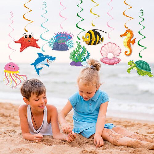 New Underwater Theme Birthday Party Decoration Seashell Kelp Spiral Hanger Summer Birthday Decoration Spiral Bunting