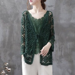 ニットコート純綿日焼け止めゆるいカーディガン2021春夏秋新商品ストール透かし彫り女装