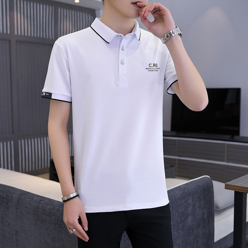 Men's Wholesale Spring Summer Hong Kong Style Men's Short Sleeve Polo Shirt Youth Urban Men's Lapel T-Shirt One Drop Hair