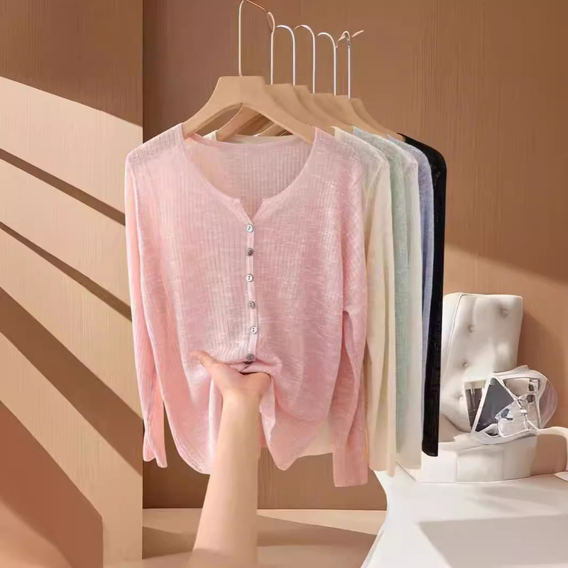 Summer All-match Cool Big Crewneck Ice Silk Air-conditioning Shirt Temperament Lightweight Sunshade Knitted Cardigan Thin Sunscreen Sweater for Women