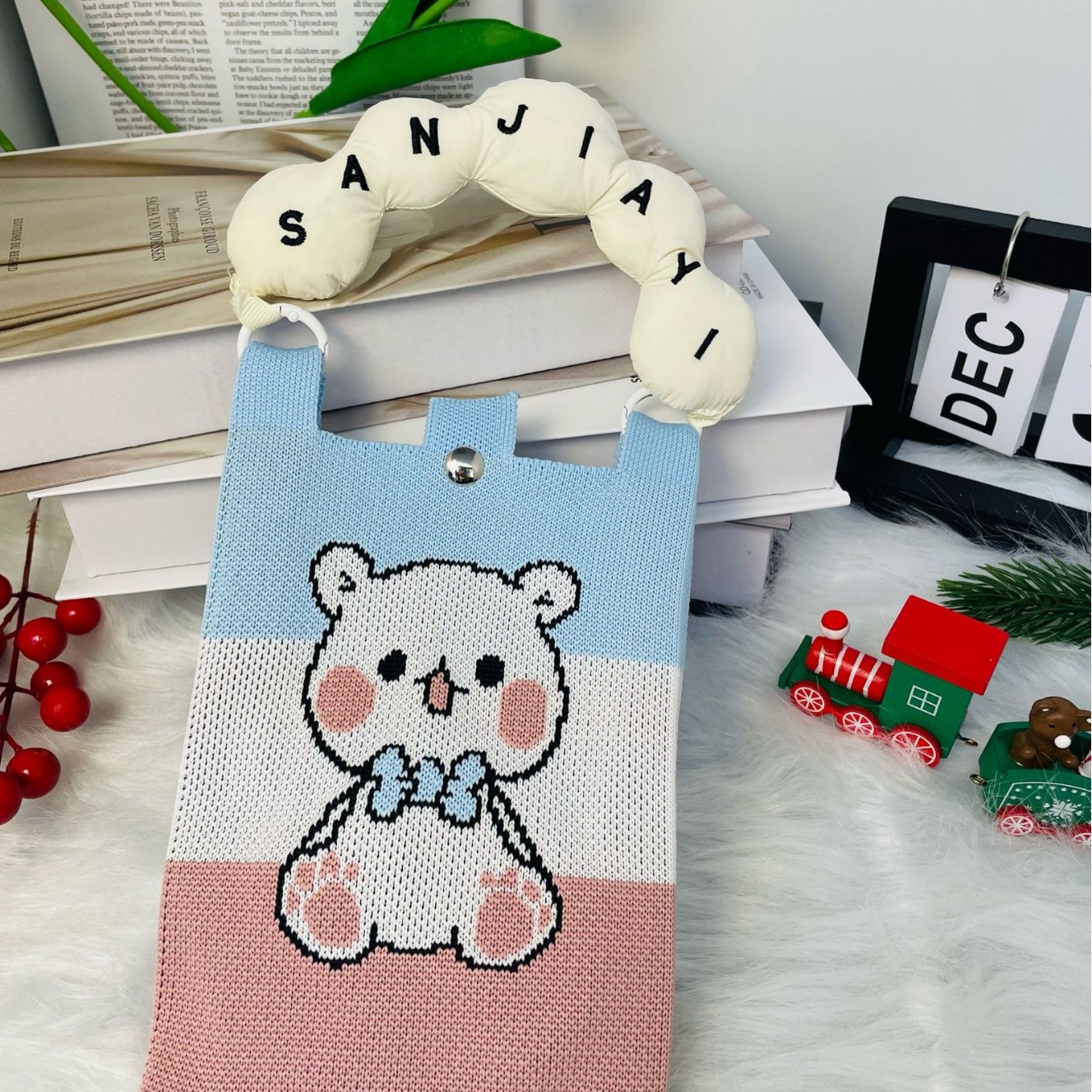 새로운 줄무늬 휴대 전화 가방 여성 크로스 바디 워킹 팩 미니 작은 가방 경량 사계절 핸드백 니트 백