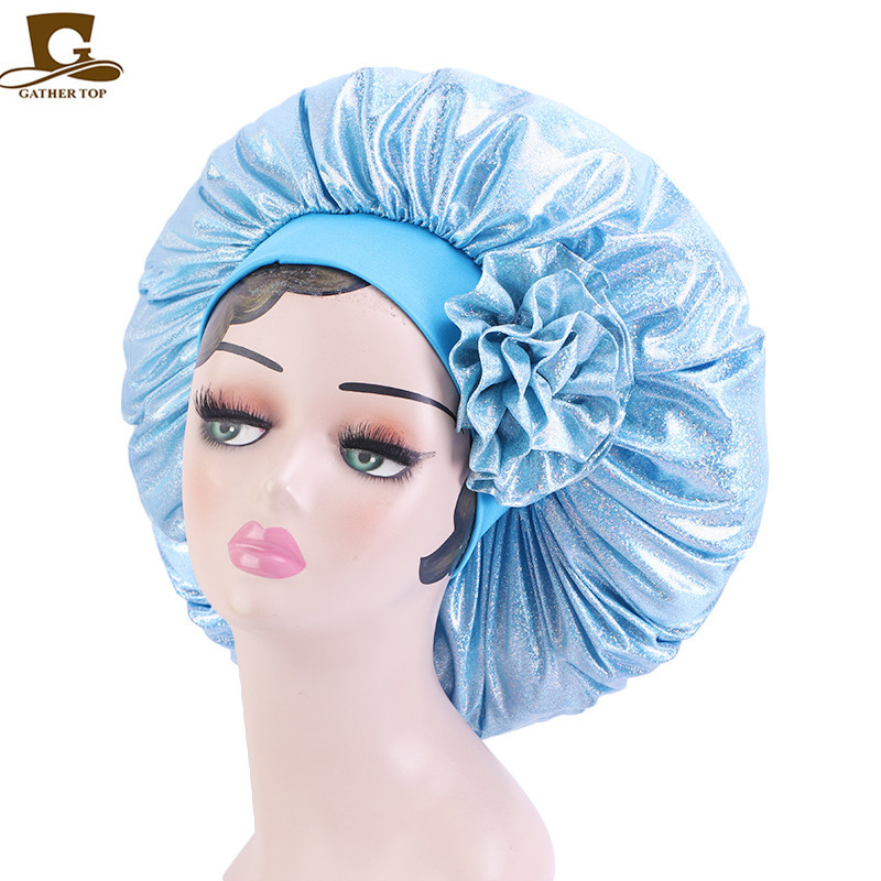 Stretch Wide Brim Bright Silk Extra Large Round Hat Large Flower Head Towel Hat Nightcap Hair Care Hat Amazon Supply