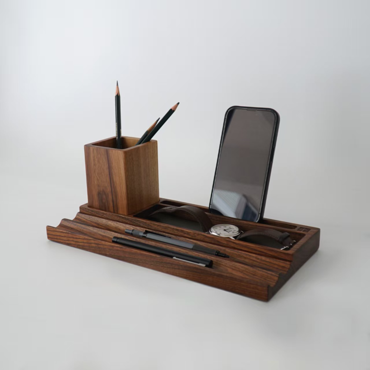 Bedside Table Storage Tray with Removable Watch Glasses Mobile Phone Holder Pen Holder Desktop Finishing Carved Small Tray
