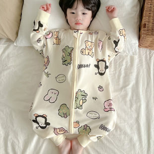 Children's Sleeping Bag Small and Medium-sized Children's Autumn and Winter German Velvet Warm Zipper Long-sleeved Pajamas Baby's New Fashionable Home Clothes