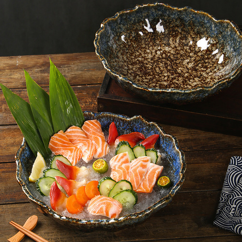 Ceramic dry ice sashimi plate fish special plate salmon plate high-end commercial seafood platter Japanese tableware wholesale
