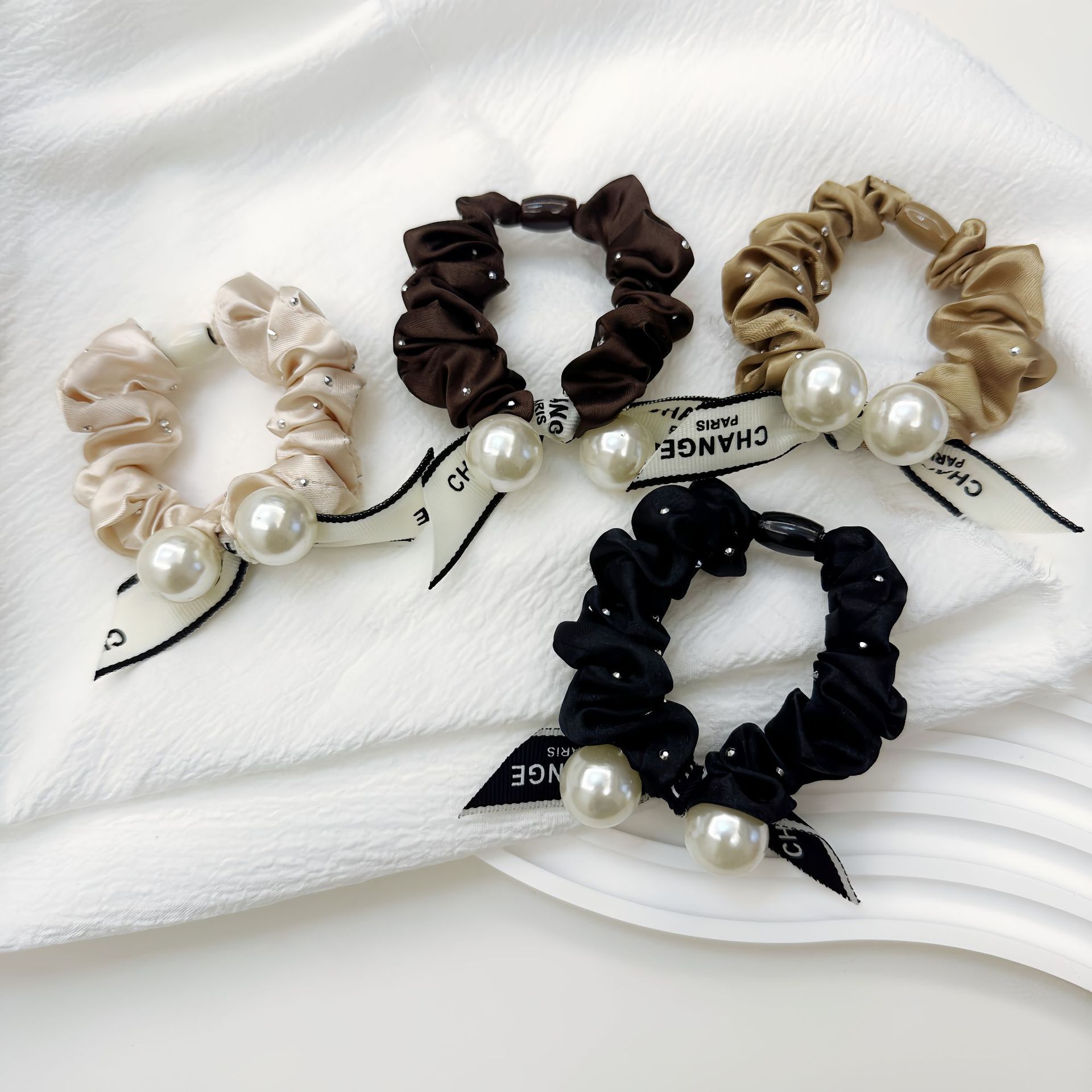 가을 겨울 프렌치 퍼프 진주 헤어밴드 패브릭 라운드 헤어밴드 퍼프 새틴 느낌의 헐렁한 머리끈이 빠지지 않는 헤어 액세서리