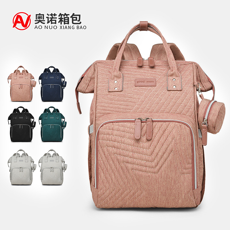 Mummy Bag Oblique Stripe Pregnant and Baby Bag Multifunctional Bag for Baby Carriage Hanging Bag Large Capacity Lightweight Maternal and Infant Backpack