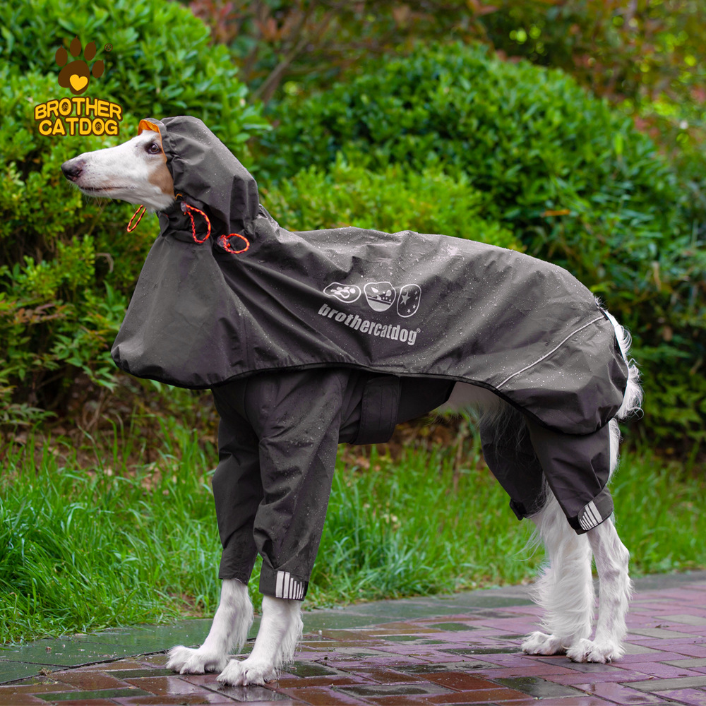 亚马逊新款宠物雨衣 可调节狗雨衣全包中大型犬压胶四脚连帽雨披|ms