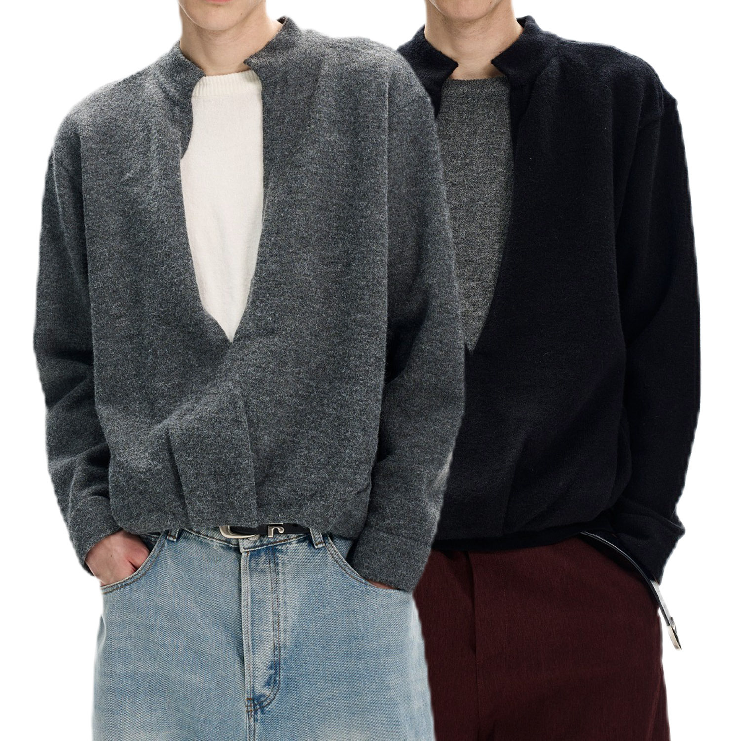 Explosiones transfronterizas de tamaño grande falso de tamaño europeo dos piezas de camisetas de punto de cuello en V suéter hombre viejo viento de invierno y otoño fábrica al por mayor