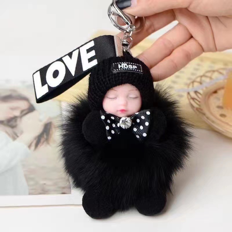 Real Fox piel bola colgante dormir muñeca felpa colgante bolsa accesorios creativo coche llavero colgante hembra